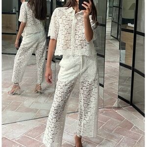 Zara NWT white lace pants and top set Small